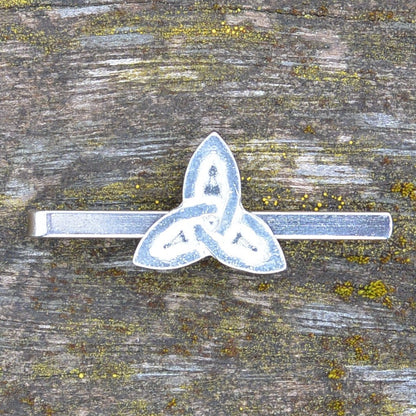 Triquetra Tie Clip (Solid Celtic Knot), Handcast Pewter Tie Clip, Polished Finish