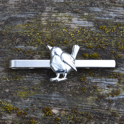 Wren Tie Clip, Handcast Pewter Tie Clip, Polished Finish
