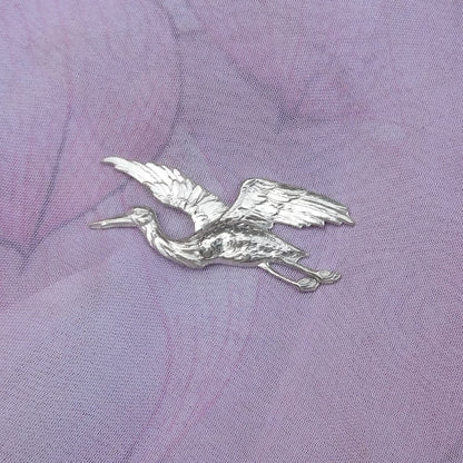 Stork Brooch, Handcast Pewter, Polished Finish