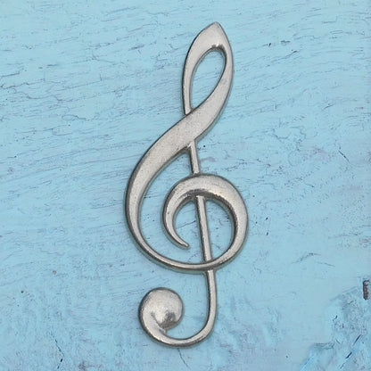 Treble Clef Brooch (Large, 10 cm), Handcast Pewter, Polished Finish