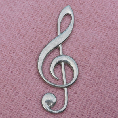 Treble Clef Brooch (Large, 10 cm), Handcast Pewter, Polished Finish