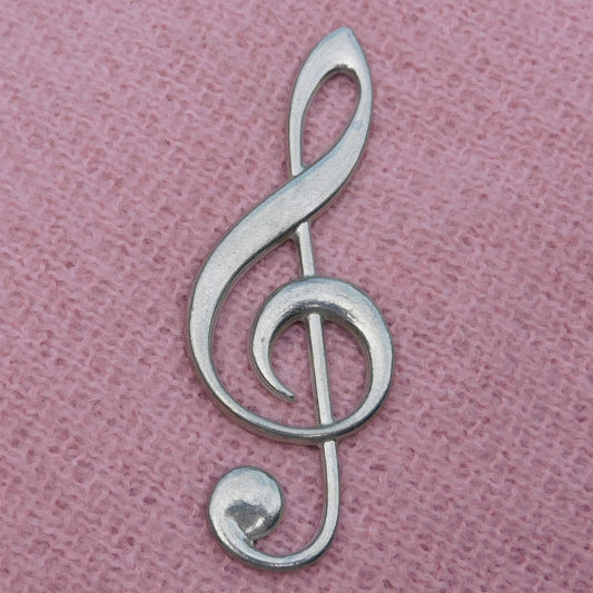 Treble Clef Brooch (Large, 10 cm), Handcast Pewter, Polished Finish