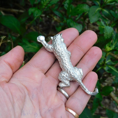 Jaguar Brooch, Handcast Pewter, Polished Finish