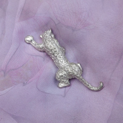 Jaguar Brooch, Handcast Pewter, Polished Finish