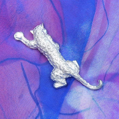 Jaguar Brooch, Handcast Pewter, Polished Finish