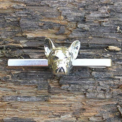 French Bulldog Head Tie Clip, Handcast Pewter Tie Clip, Polished Finish