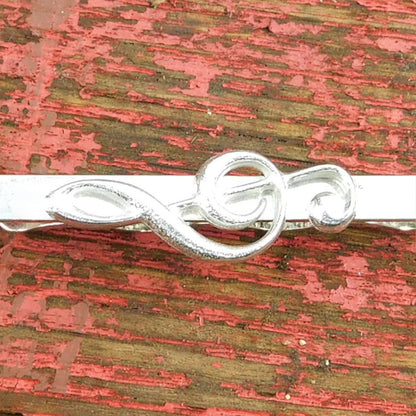 Treble Clef Tie Clip, Handcast Pewter Tie Clip, Polished Finish