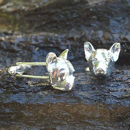 French Bull French Bulldog Head Cufflinks, Handcast Pewter Cufflinks, Polished Finish