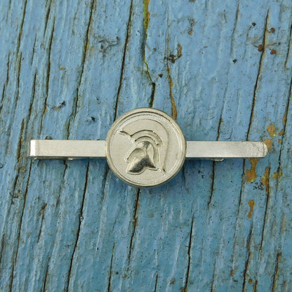 Gladiator Helmet Tie Clip, Round, Handcast Pewter Tie Clip, Polished Finish