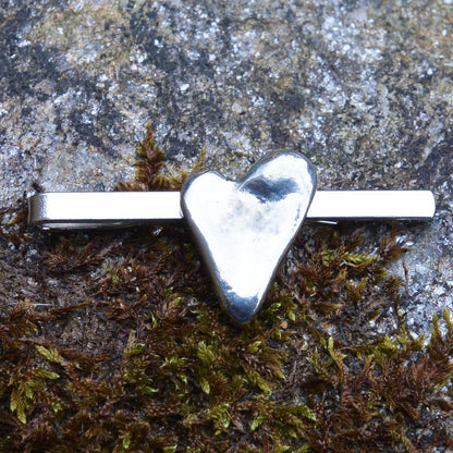 Heart Tie Clip, Larger Size, Handcast Pewter Tie Clip, Polished Finish