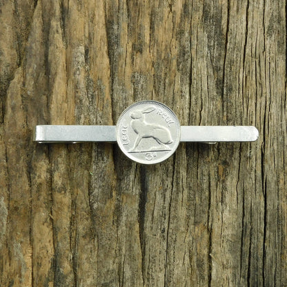Irish Threepence Coin Tie Clip, Handcast Pewter Tie Clip, Polished Finish