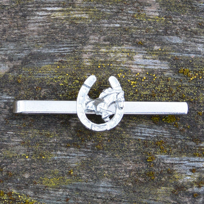 Horseshoe Tie Clip, Handcast Pewter Tie Clip, Polished Finish