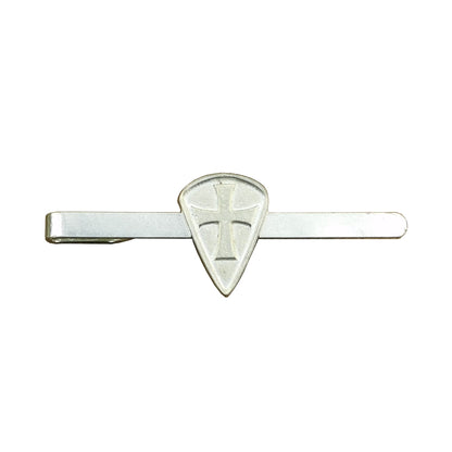 Knights Templar Tie Clip (Long Shield, Raised Cross), Handcast Pewter Tie Clip, Polished Finish