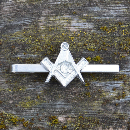 Masonic Tie Clip (Square and Compass with G), Handcast Pewter Tie Clip, Polished Finish