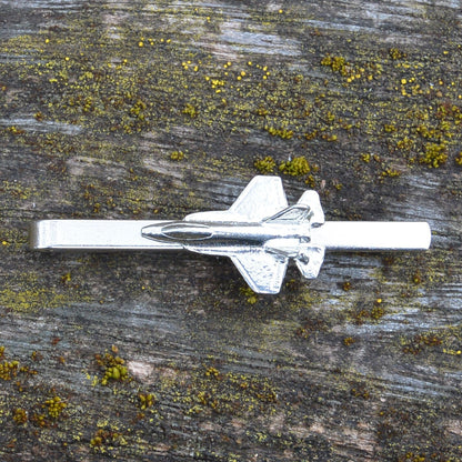 Fighter Jet Tie Clip (MiG Aircraft Design), Handcast Pewter Tie Clip, Polished Finish