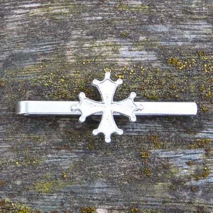 Occitan Cross Tie Clip (Languedoc Cross Design), Handcast Pewter Tie Clip, Polished Finish
