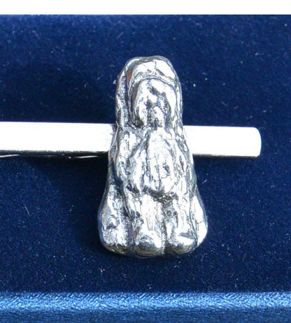 Old English Sheepdog Tie Clip (Bobtail), Handcast Pewter Tie Clip, Polished Finish