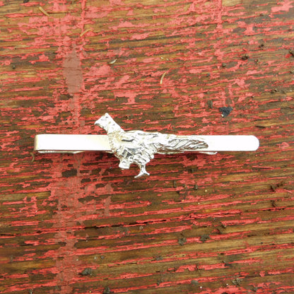 Walking Pheasant Tie Clip (Hand Carved Design), Handcast Pewter Tie Clip, Polished Finish