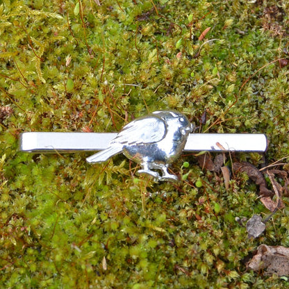 Robin Tie Clip, Handcast Pewter Tie Clip, Polished Finish