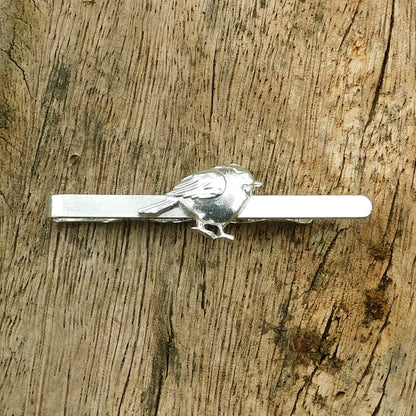 Robin Tie Clip, Handcast Pewter Tie Clip, Polished Finish