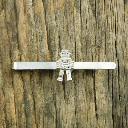 Retro Robot Tie Clip, Handcast Pewter Tie Clip, Polished Finish