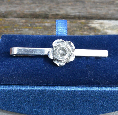 Rose Tie Clip (Flower Design), Handcast Pewter Tie Clip, Polished Finish