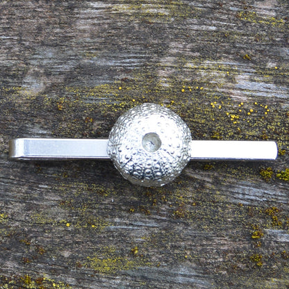 Sea Urchin Tie Clip, Handcast Pewter Tie Clip, Polished Finish