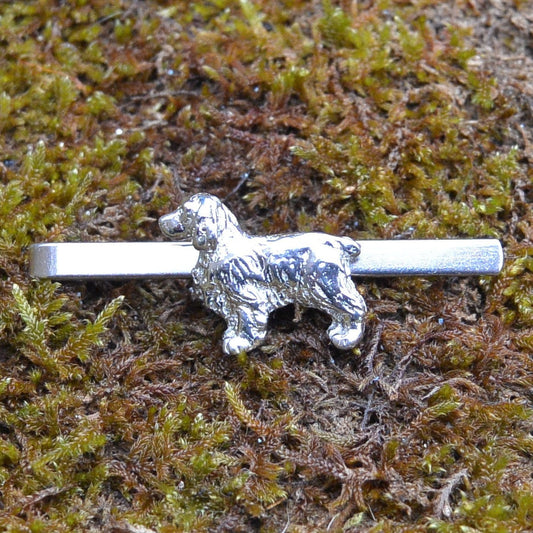 Springer Spaniel Tie Clip, Handcast Pewter Tie Clip, Polished Finish