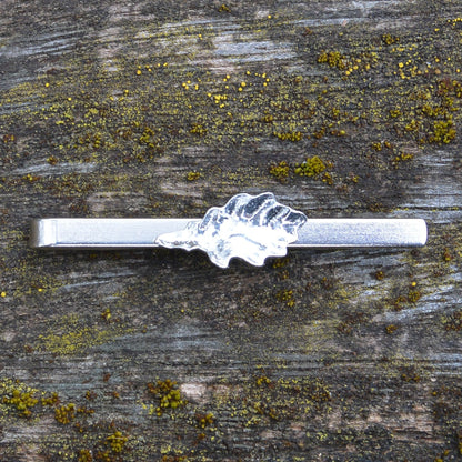 Oak Leaf Tie Clip (Medium), Handcast Pewter Tie Clip, Polished Finish