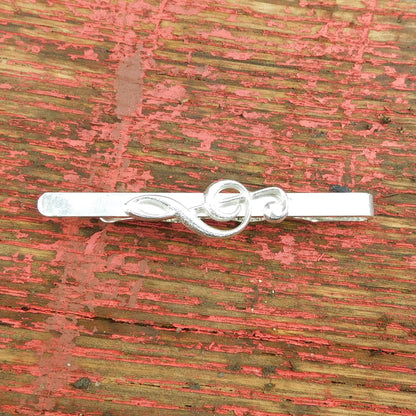 Treble Clef Tie Clip, Handcast Pewter Tie Clip, Polished Finish