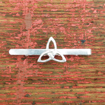Triquetra Tie Clip, Handcast Pewter Tie Clip, Polished Finish