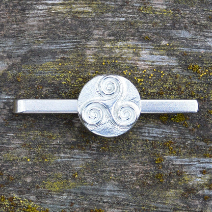 Triskele Tie Clip, Solid Design, Handcast Pewter Tie Clip, Polished Finish