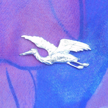 Stork Brooch, Handcast Pewter, Polished Finish