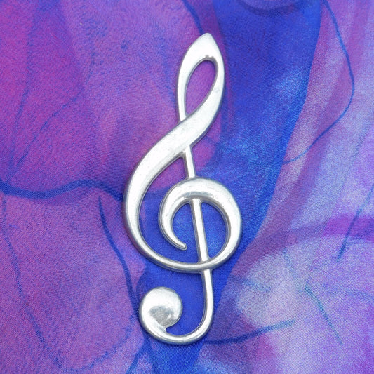 Treble Clef Brooch (Large, 10 cm), Handcast Pewter, Polished Finish