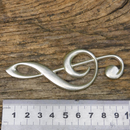 Treble Clef Brooch (Large, 10 cm), Handcast Pewter, Polished Finish