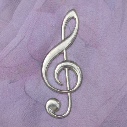 Treble Clef Brooch (Large, 10 cm), Handcast Pewter, Polished Finish