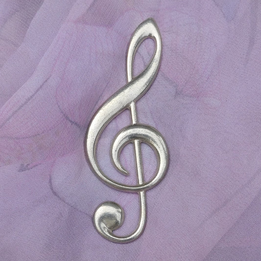 Treble Clef Brooch (Large, 10 cm), Handcast Pewter, Polished Finish