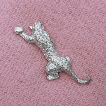 Jaguar Brooch, Handcast Pewter, Polished Finish