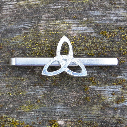 Triquetra Tie Clip, Handcast Pewter Tie Clip, Polished Finish