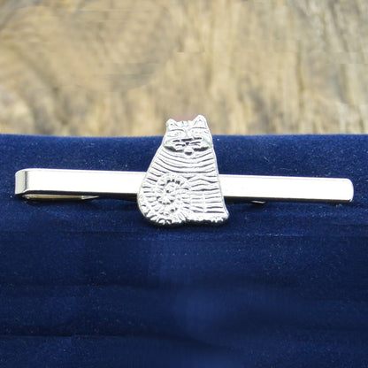 Cat Tie Clip, Cat Tie Slide, Wedding Tie Bar, Handcast in Fine Pewter by William Sturt