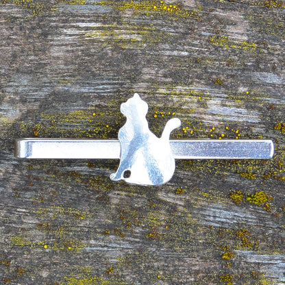 Sitting Cat Tie Clip, Handcast Pewter Tie Clip, Polished Finish
