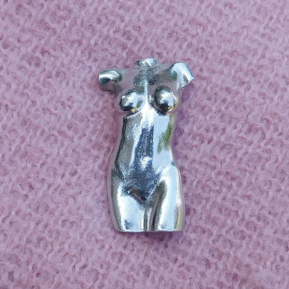 Female Torso Brooch (Front View), Handcast Pewter, Polished Finish