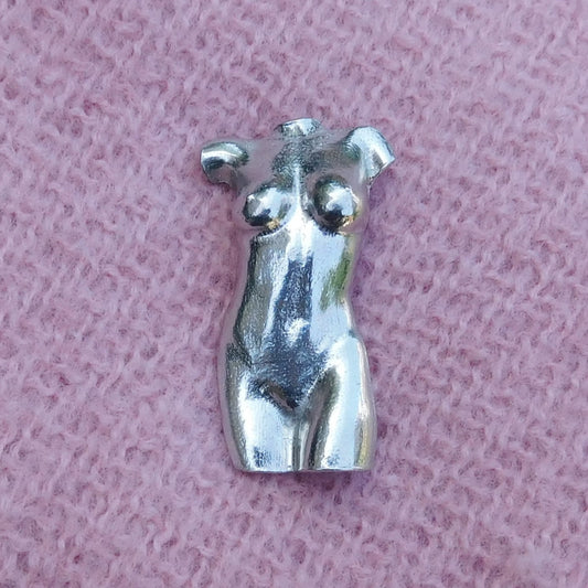 Female Torso Brooch (Front View), Handcast Pewter, Polished Finish