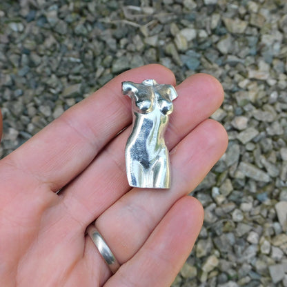 Female Torso Brooch (Front View), Handcast Pewter, Polished Finish