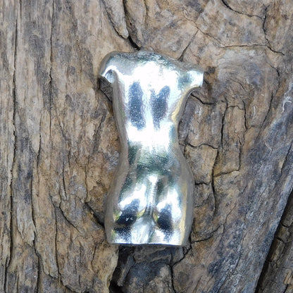 Female Torso Brooch (Rear View), Handcast Pewter, Polished Finish