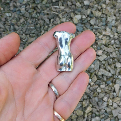 Female Torso Brooch (Rear View), Handcast Pewter, Polished Finish