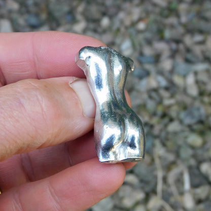 Female Torso Brooch (Rear View), Handcast Pewter, Polished Finish