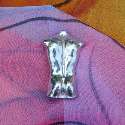 Male Torso Brooch (Rear View), Handcast Pewter, Polished Finish