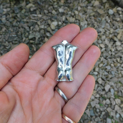 Male Torso Brooch (Rear View), Handcast Pewter, Polished Finish