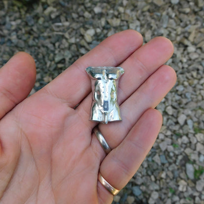Male Torso Brooch (Front View), Handcast Pewter, Polished Finish
